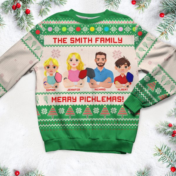 Personalized Christmas Gifts For Family Love Pickleball Ugly Sweater 01KAQN041024PA For Sale - Image 2