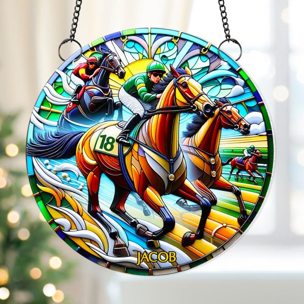 Personalized Gifts For Horse Riding Lovers, Horse Riding Suncatcher Ornament 04ACDT310824 Hot on Sale