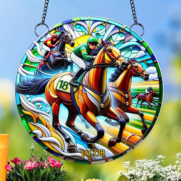 Personalized Gifts For Horse Riding Lovers, Horse Riding Suncatcher Ornament 04ACDT310824 Hot on Sale - Image 2